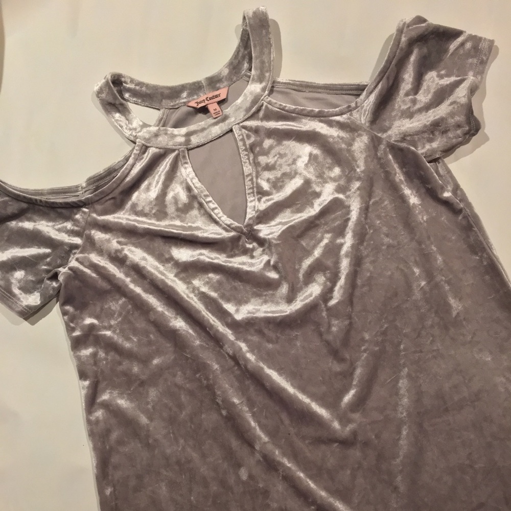 Shiny silver velvet cold shoulder top